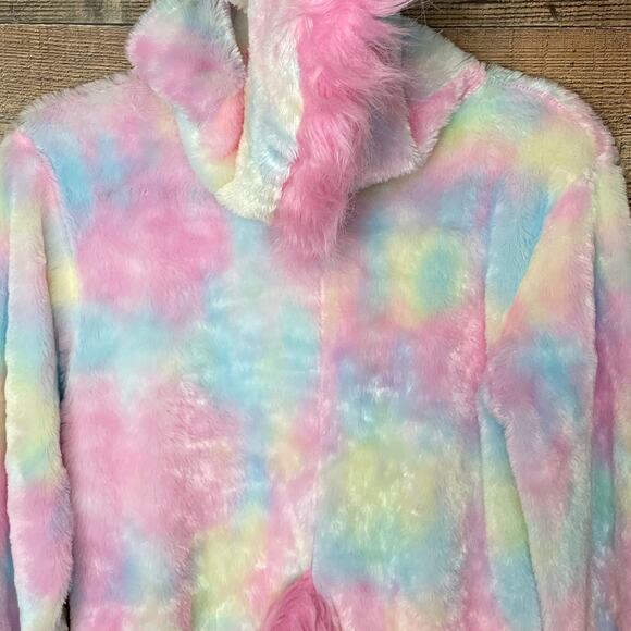 Spirit Unicorn Hooded Plush Union Suit Faux Fur Tail Halloween Costume SZ Large - Picture 6 of 11